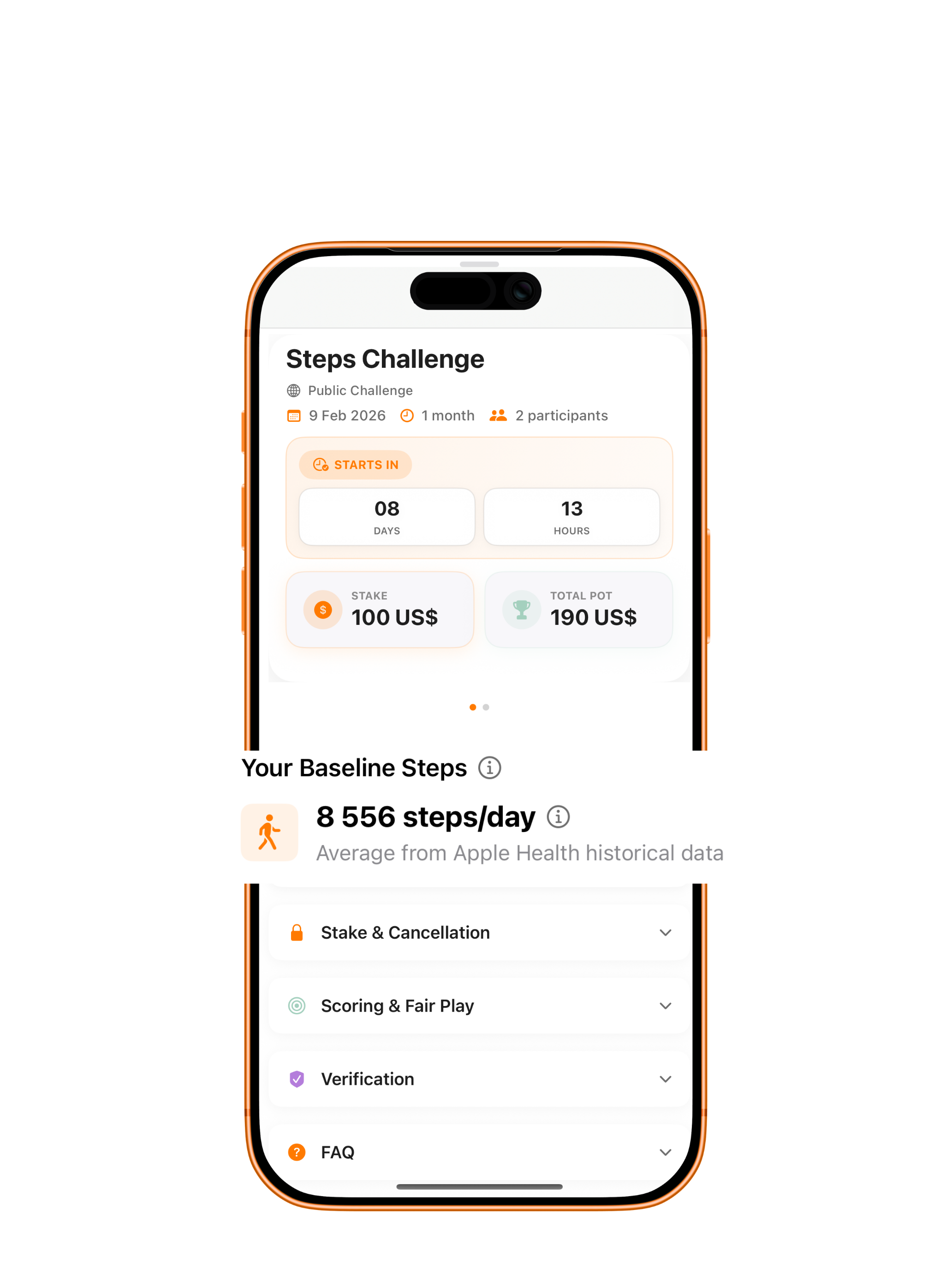 Baseline setup for steps challenge screen