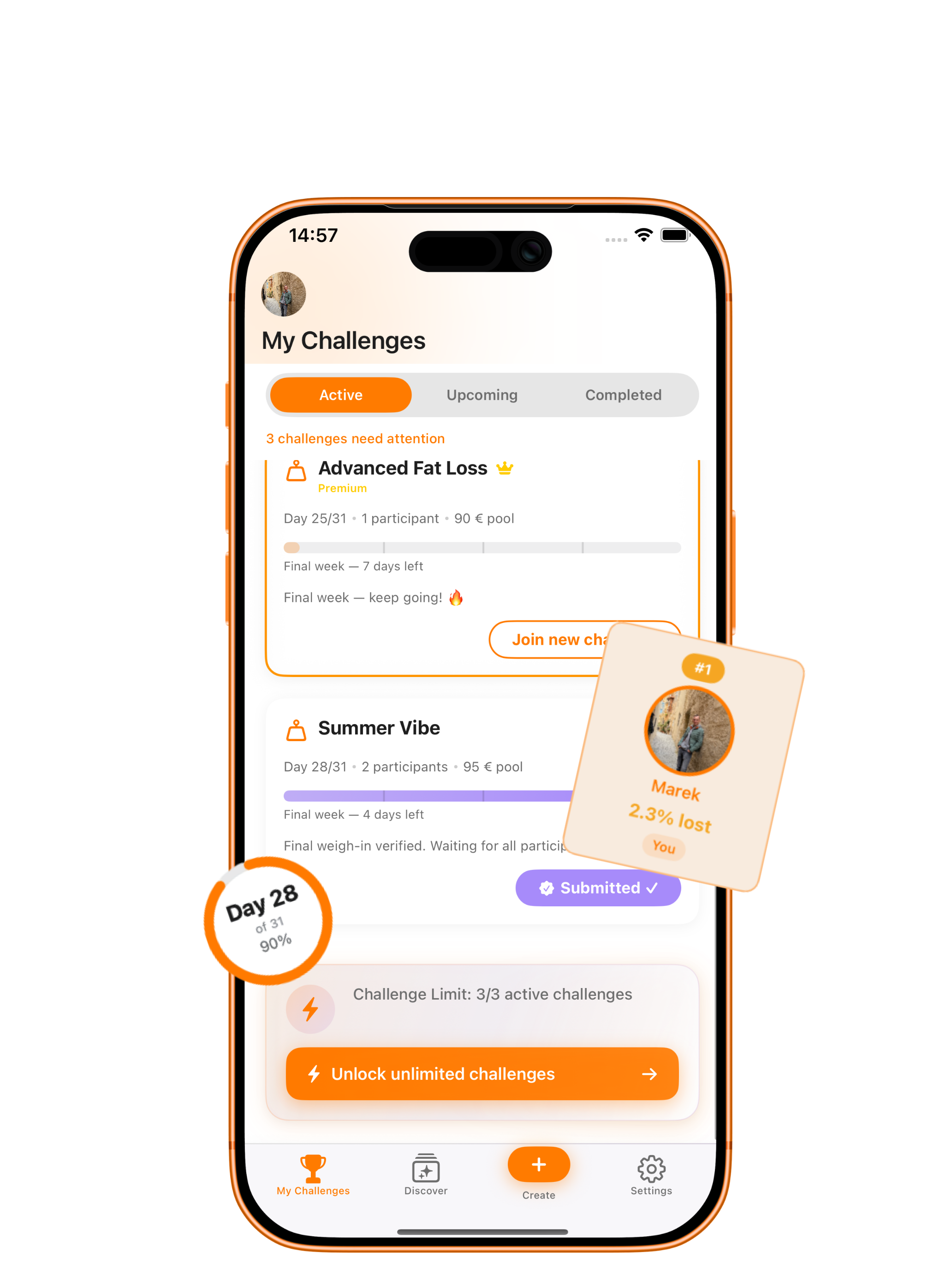 My challenges overview screen
