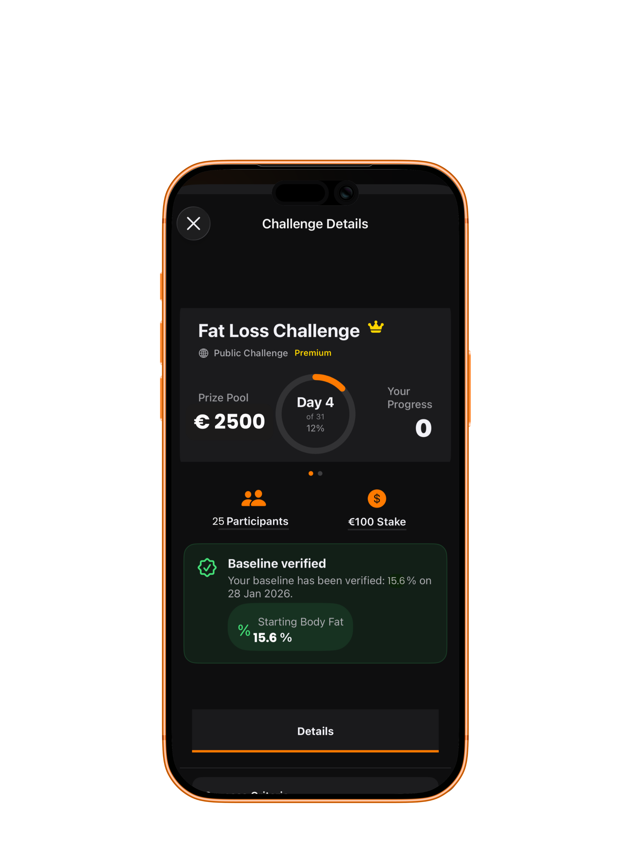 Motiw8 app challenge screen
